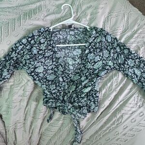 Floral Wrap Top - Black and White